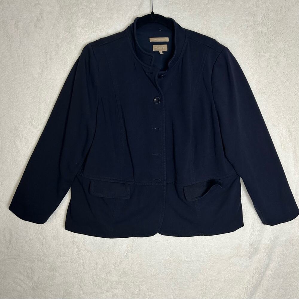 Talbots Blue Blazer Sports Jacket Coat Button Up Pockets Fabric Knit in Italy 18